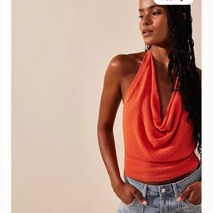 NWT Iris Sweater Open-Back Halter in Red